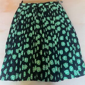 Adolfo Black and Green Leaf A-Line Skirt